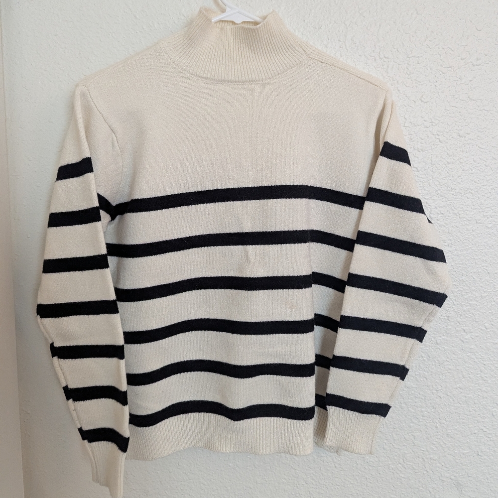Black and White Striped Mockneck Sweater